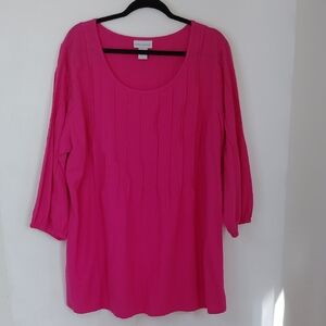 Soft Surroundings Womens Fuchsia Pink Top Sz 1X Pintuck Gauze Beachy Lagenlook